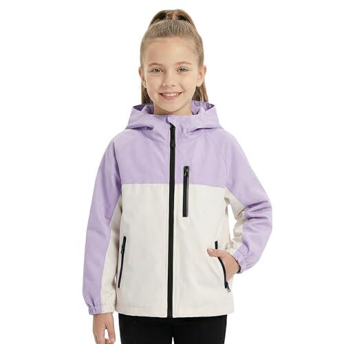 Baogaier Chaqueta Impermeable para Niñas, Cortavientos Abrigos con Banda Reflectante Ligera Casual Chaquetas de Lluvia Primavera Otoño Chubasquero Deportivos Ropa 11-12 Años, Morado