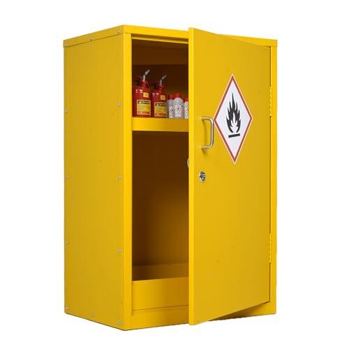 Wpokke Armario de almacenamiento de seguridad, 71 x 46 x 31 cm, armario de seguridad industrial resistente al fuego con divisores ajustables, calidad industrial y de laboratorio, color amarillo