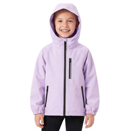 FILOWA Chaqueta Impermeable Niñas Reflectante Chubasquero Impermeable Chaquetas con Capucha Ligera Cortavientos Abrigo de Lluvia Primavera Actividades Ropa de Agua para Adolescentes 10-11 años, Morado