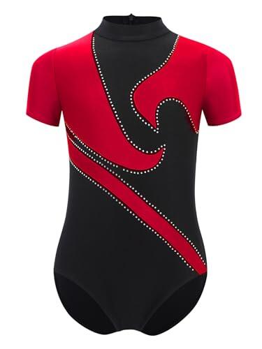 Mufeng Leotardo Gimnasia Niños Body de Lucha Libre Atlético de Manga Corto Maillot de Ballet Deportivo Patinaje para Clases y Entrenamiento borgoña 7-8 años