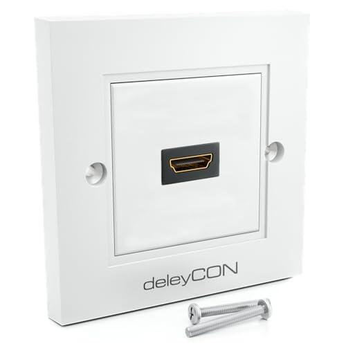 deleyCON 1x HDMI Toma Caja Pared 1x Puerto Montaje Empotrado - EARC, High Speed, 4K/8K FULL HD Soporte - para TV, PS5, Soundbar, Dolby, HiFi - 80x80mm - Blanco