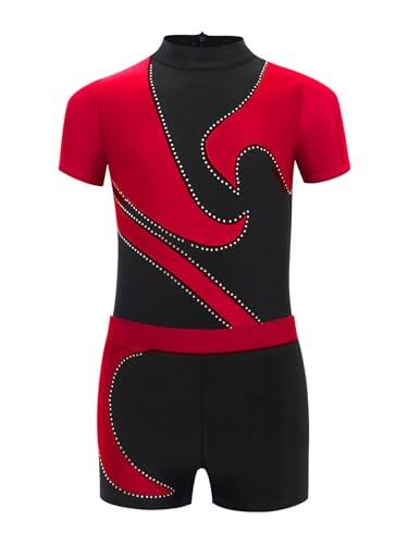 Nyeemya Traje de Gimnasia Deportiva para Niños Maillot de Danza Ballet de Manga Corta con Leggings Body de Lucha Libre Mono de Baile Deporte borgoña 11-12 años