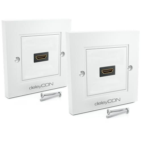 deleyCON 2x HDMI Toma Caja Pared 1x Puerto Montaje Empotrado - EARC, High Speed, 4K/8K FULL HD Soporte - para TV, PS5, Soundbar, Dolby, HiFi - 80x80mm - Blanco