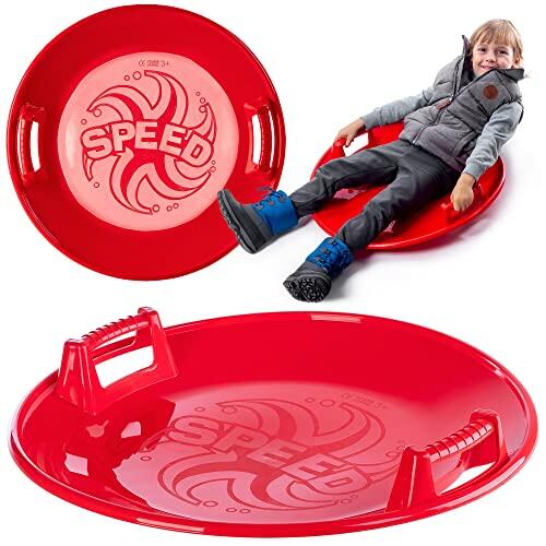 KADAX Tobogán redondo de 65 cm de diámetro para niños y adultos, de plástico, con 2 asas, ligero tobogán de nieve (rojo)