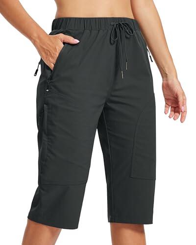 MoFiz Pantalones Cortos de Trekking Mujer Bermudas Secado Rápido 3/4 Pantalones de Senderismo Acampada Marcha Safari Deporte Shorts 5 Bolsillos Gris Oscuro EU M
