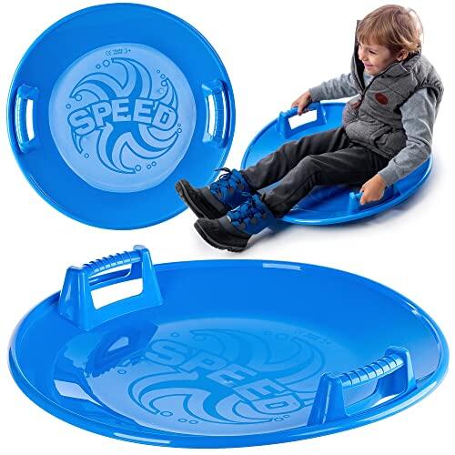 KADAX Tobogán redondo de 65 cm de diámetro para niños y adultos, de plástico, con 2 asas, ligero tobogán de nieve (azul)