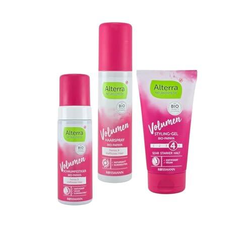 Naturkosmetik Volumen Haarstyling-Set (3 piezas), con papaya orgánica, fijador de espuma, laca y gel de peinado para cabello fino, cosméticos naturales certificados y veganos (Alterra)