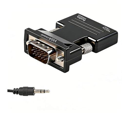 Mowpiny Adaptador HDMI a VGA con Audio, Convertidor HDMI Hembra a VGA Macho 1080P, Conversor con Cable de Audio 3,5mm, Convertidor para TV PC Computadora Portátil a Monitor Proyector