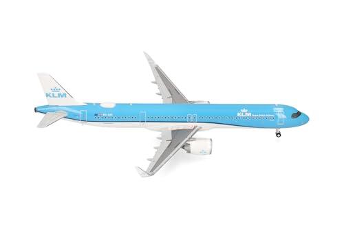 Herpa Aeroplano in Miniatura KLM Airbus A321neo, Scala 1/200, Modello finito, Modello da Collezione, modellismo, Aeroplano con Soporte, Figura in plastica
