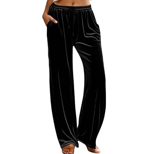 Pantalones de correr para mujer de terciopelo casual con cintura ajustada corte recto para casa y salidas cómodas, Le Noir, XL