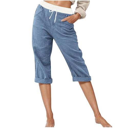 Genérico Pantalones casuales de tres cuartos Estival para mujer, ideales para uso diario y estilo cómodo, perfecto con tops de manga corta, azul, M