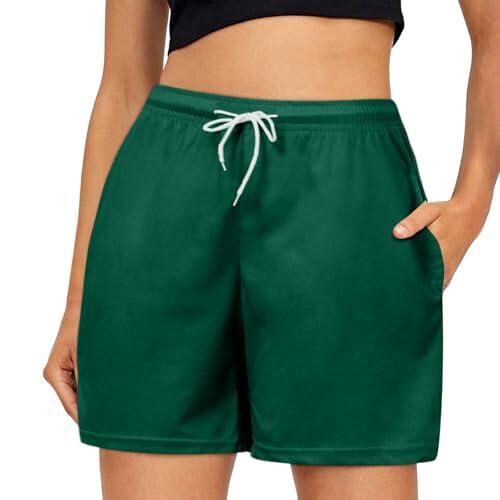 Genérico Pantalones casuales para mujer Elegantes y cómodos con cintura elástica con cordón y bolsillos prácticos para uso diario, Dark Verde, S