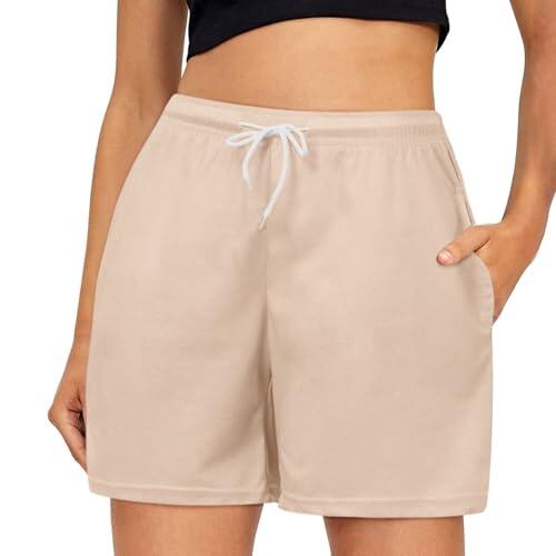 Genérico Pantalones casuales para mujer Elegantes y cómodos con cintura elástica con cordón y bolsillos prácticos para uso diario, beige, XL