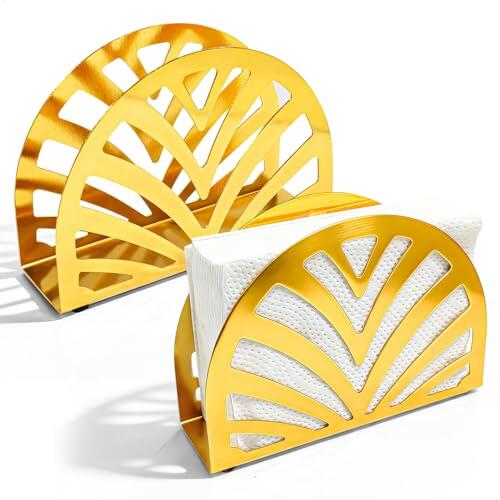 2 Piezas Servilletero de Mesa,Servilleteros Sencillos Semicirculares Hierro,Napkin Holder para Servilletas Cocinas,Restaurantes,Decoración de Fiestas y Hoteles (Dorados)