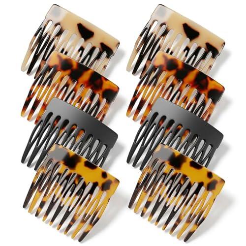 Peine lateral francés, 8 peines de pelo franceses para mujer, peines decorativos para el cabello, moño de mujer, clips de sujeción fuertes, accesorios de peinado para mujeres y niñas (negro, concha de