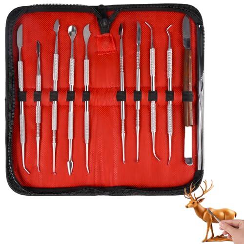 Rairsky 10 Piezas Herramientas para Tallar Cera, Arcilla de Acero Inoxidable de Doble Punta con Bolsa, Modelado Arcilla Acero Inoxidable Doble, para Esculpir, Detalles, Tallado Cerámica
