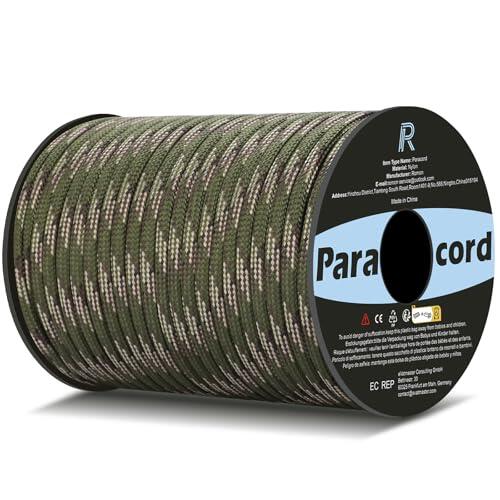 Romon Paracord 550 9 Núcleos 100m - Cuerda de Nylon 4mm Camuflaje Militar | Resistencia 250kg para Aire Libre, Acampada, DIY Manualidades