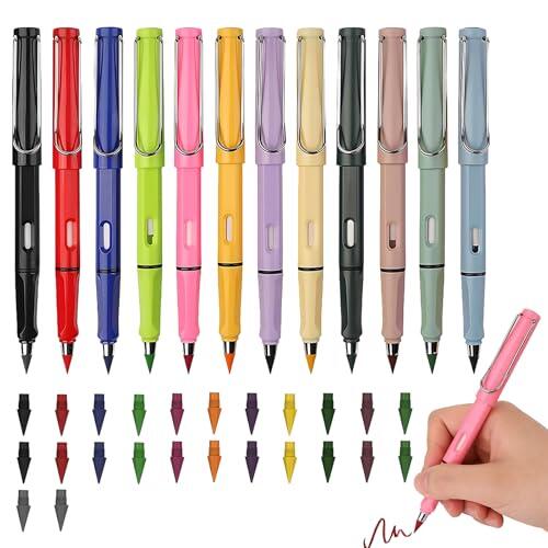 Set de bolígrafos de Colores, 12 Unidades con 24 Puntas Intercambiables, bolígrafo Eterno con Goma integrada, Adecuado para Escritura y Dibujo, para Estudiantes, diseñadores y Personal de Oficina