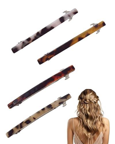 UYRVAPE 4 piezas Pasadores de Cabello de Acetato de Celulosa Caparazón de Tortuga de Mujeres Damas, Pinza Pelo Automática Rectangular de Diseño Francés Pasadores Acrílico