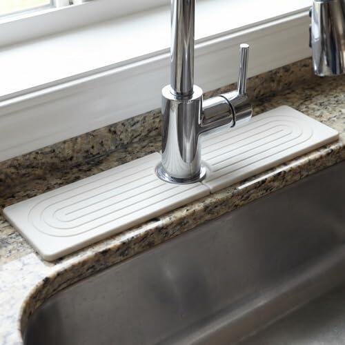 QWORK® Alfombrilla Fregadero de Diatomita 40 x 10 cm, Alfombrilla para Grifo Protector Absorbente y Antideslizante, para Grifo de Cocina, Baño y Caravana