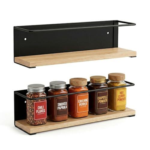 ELISPACES Especieros para Cocina Magnéticos – Pack de 2 | Organizador de Especias Cocina + 2 Ganchos + QR de Regalo | Especiero Premium de Acero y Madera con Montaje Magnético, Adhesivo o Tornillos