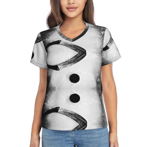 Camiseta clásica de hockey sobre hielo con cuello en V para mujer, camiseta estampada de manga corta suave, ropa deportiva casual, tallas S-3XL, Negro, L