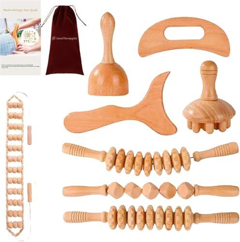 Set de masaje de madera de 8 piezas – Maderoterapia Masajeador para drenaje linfático, moldeo corporal y anticelulitis, relajación muscular y alivio del dolor