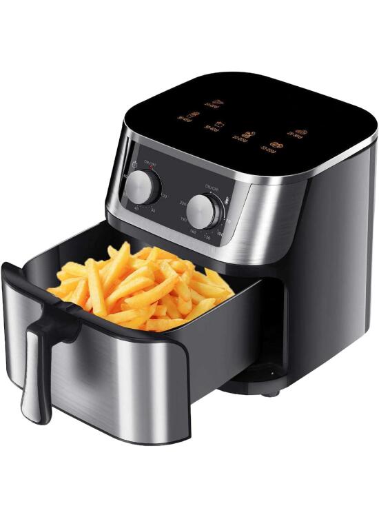 Freidora de Aire 8L, Acero Inoxidable, 1400W, freidora in Aceite, cocina saludable, Control Mecánico, 360° Heating, 60 Min Timer, 220V-240V, DON FELIZ