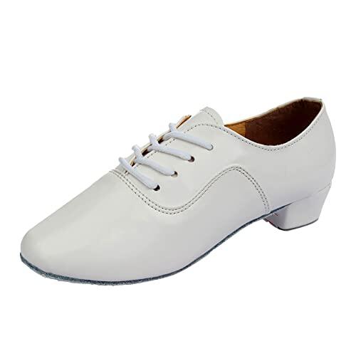 Zapatos de baile para hombre con cordones de un solo color para el baile moderno, salón de baile, zapatos de baile latino, Blanco, 41 EU