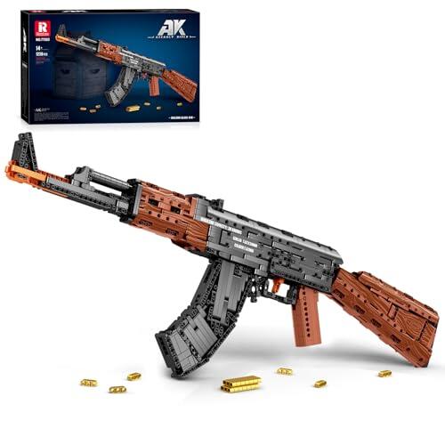 Reobrix Juego de pistola de bloque de construcción para adultos, 1238 piezas, kit de modelo AK-47 1:1, pistola militar coleccionable para exhibición, regalo ideal para entusiastas militares mayores de