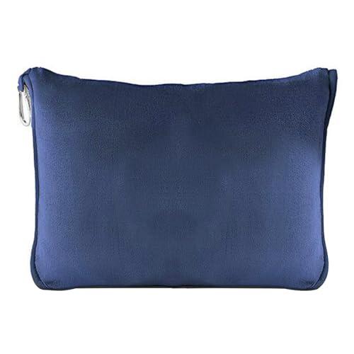 Veebmys Juego de Manta y Almohada de Viaje 2 en 1, Manta de Avión 60x50 Pulgadas Suave y Cálida, Portátil con Máscara y Tapones para los Oídos, Avión, Coche, Camping o Regalo (Azul Marino)
