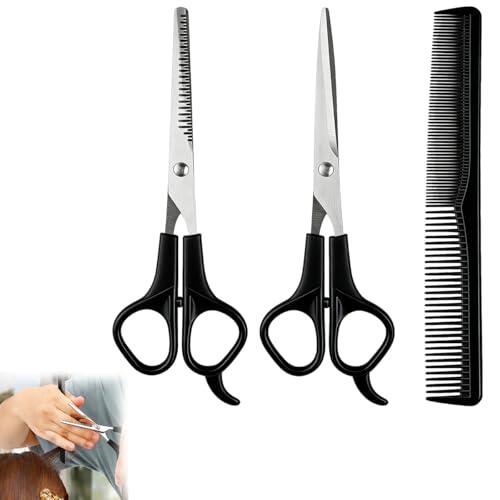 Wcawnlt Set de 3 Tijeras de Peluquería Profesional, Tijera de Corte y Tijera de Entresacar, Hair Scissors para Uso en Casa Viaje y Hogar
