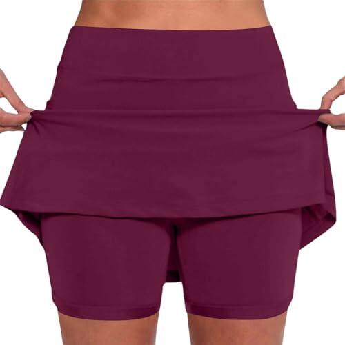 Falda-Short Casual para Mujer con Bolsillos Falda Dos Piezas Talla Mediana Confección Ligero Cómodo, vino., M