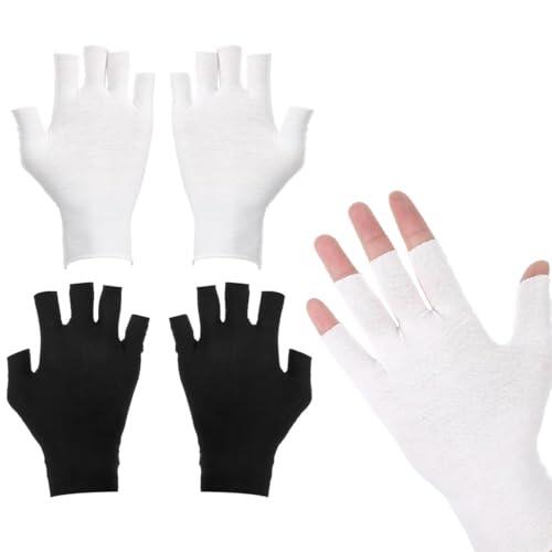 WUYJI Guantes hidratantes, Dos pares de guantes de algodón sin dedos adecuados para manos secas, dormir, uso de pantalla táctil y cuidado de la piel (blanco, negro)