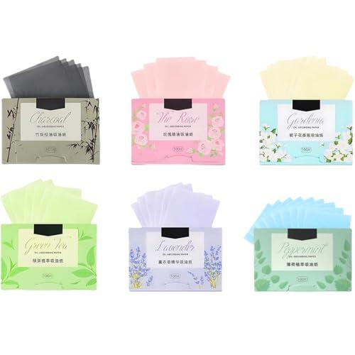 Papel Secante de Aceite,600 Pcs Papel Secante de Aceite Facial Natural Portátil Papeles Secantes 6 Paquetes de Hojas Absorbentes en 6 Colores Hojas Matificantes Naturales para Mujer y Hombre