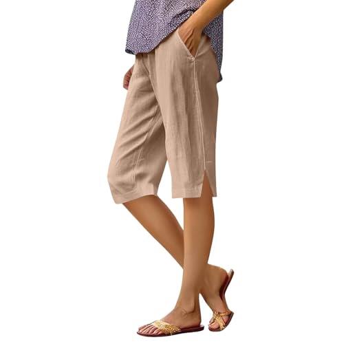 Genérico Vestido de verano femenino casual y elegante con ranura lateral para un atuendo versátil de vacaciones o de diario, cómodo y transpirable, caqui, XXL