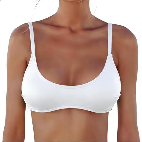 JFAN Top de Bikini Mujeres Bañador Parte Superior de Bikini Cuello en U Brasileña Bikini Top Push Up Classics Ligero Blanco M