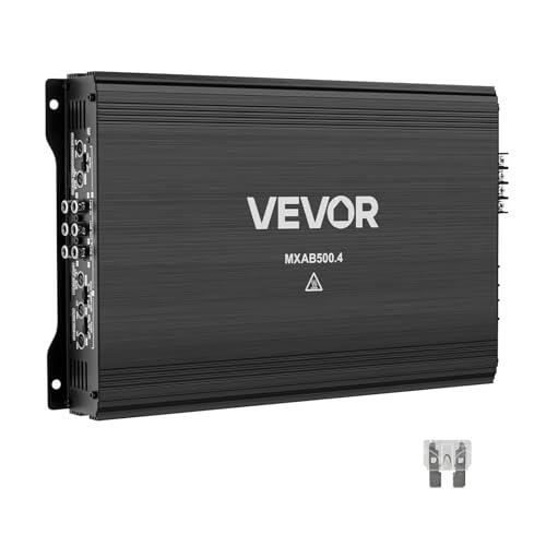 VEVOR Amplificador para Automóvil 4 Canales Clase AB Máximo 4 x 250W a 4 ohmios y 4 x 500W a 2 ohmios, Amplificador Estéreo de Audio para Coche Puenteable para Sedán SUV Camioneta Vehículo Todoterreno