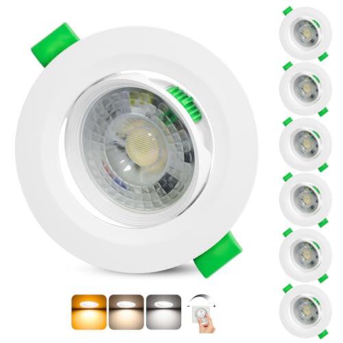 Aulaiyi Downlight LED Techo Empotrable Regulable 230V, 5W 500LM Focos LED Interior Techo Rotable Blanco Cálido Blanco Neutro Blanca Frío, IP44 Ojos de Buey Extraplano, Corte 68-80mm, Blanco 6 Pack