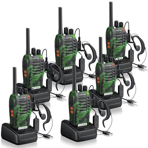 eSynic 6PCS Walkie Talkies de Larga Distancia con Auriculares Walkie-Talkie Profesional 16 Canales 1500mAh con Cargador USB Radio Bidireccional Profesional Soporta VOX para Exterior Camping