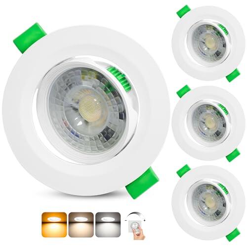 Aulaiyi Downlight LED Techo Empotrable Regulable 230V, 5W 500LM Focos LED Interior Techo Rotable Blanco Cálido Blanco Neutro Blanca Frío, IP44 Ojos de Buey Extraplano, Corte 68-80mm, Blanco 3 Pack