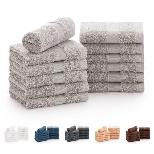Todocama - Juego de 12 Toallas de Mano (30x30 cm) 100% Algodón Suave y Absorbente, 550 gsm Premium, (Gris Claro)