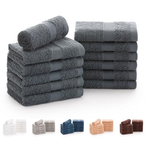 Todocama - Juego de 12 Toallas de Mano (30x30 cm) 100% Algodón Suave y Absorbente, 550 gsm Premium, (Gris Oscuro)