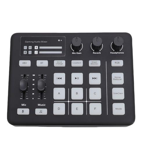 Tomantery Mezclador de Sonido para Juegos con Iluminación RGB Dinámica para Transmisión en de Podcasting, Consola de Tarjeta de Sonido Tipo C para Streamers