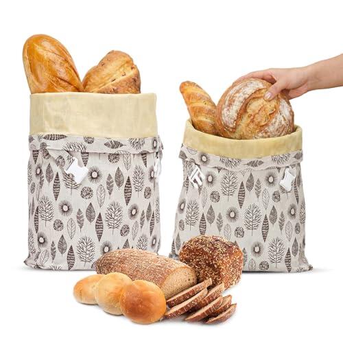 2 Bolsas para pan reutilizables de cera de abeja 43×33 cm, Bolsa para Pan con Revestimiento natural de cera de abeja, Bolsa de algodón para Guardar Pan y Productos de panadería
