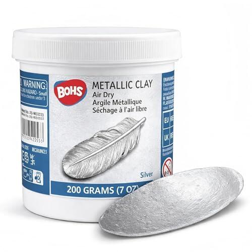 BOHS Pasta de modelado metálico plateado – 200 g secado al aire brillante – para decorar objetos, figuras y accesorios