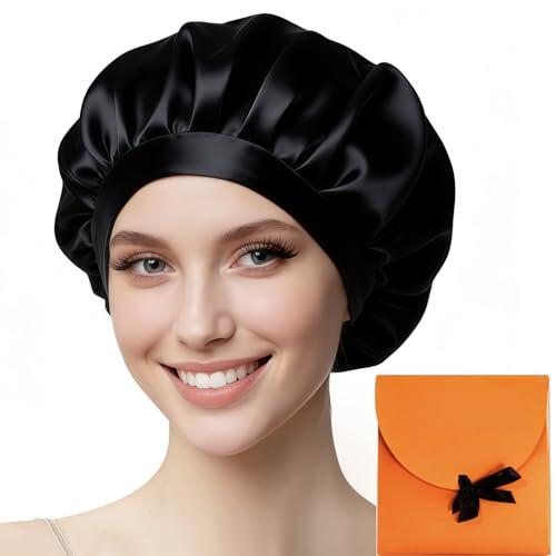 Rosa Gorro de Seda Ajustable, Gorro de Seda para Dormir con Banda Ancha Elástica, Reutilizable Suave y Cómodo para Dormir, Adecuado para la Mayoría de los Tipos de Cabello