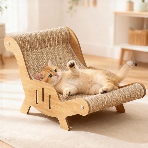 Wxeadu Rascador de Tumbona para Gatos, 2 En 1 Silla de Sisal para Gatos Dormir y Afilar Las Garras,Sillón Reclinable Rascador, RAS-cador y Cama paragatos, RAS-cador de Silla paragatos