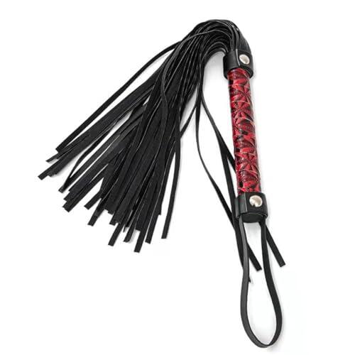 VAEIORP Fusta con Borla, Fusta de Cuero para Entrenamiento, Equipo de Equitación, Fusta para Uso Exterior y Entrenamiento Diario (negro y rojo)