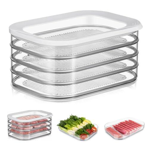 OuryTech Organizador de Refrigerador, Organizador de Alimentos de 4 Niveles con Tapa de Silicona, Caja de Almacenamiento de Cocina para Organización de Cocina y Armario